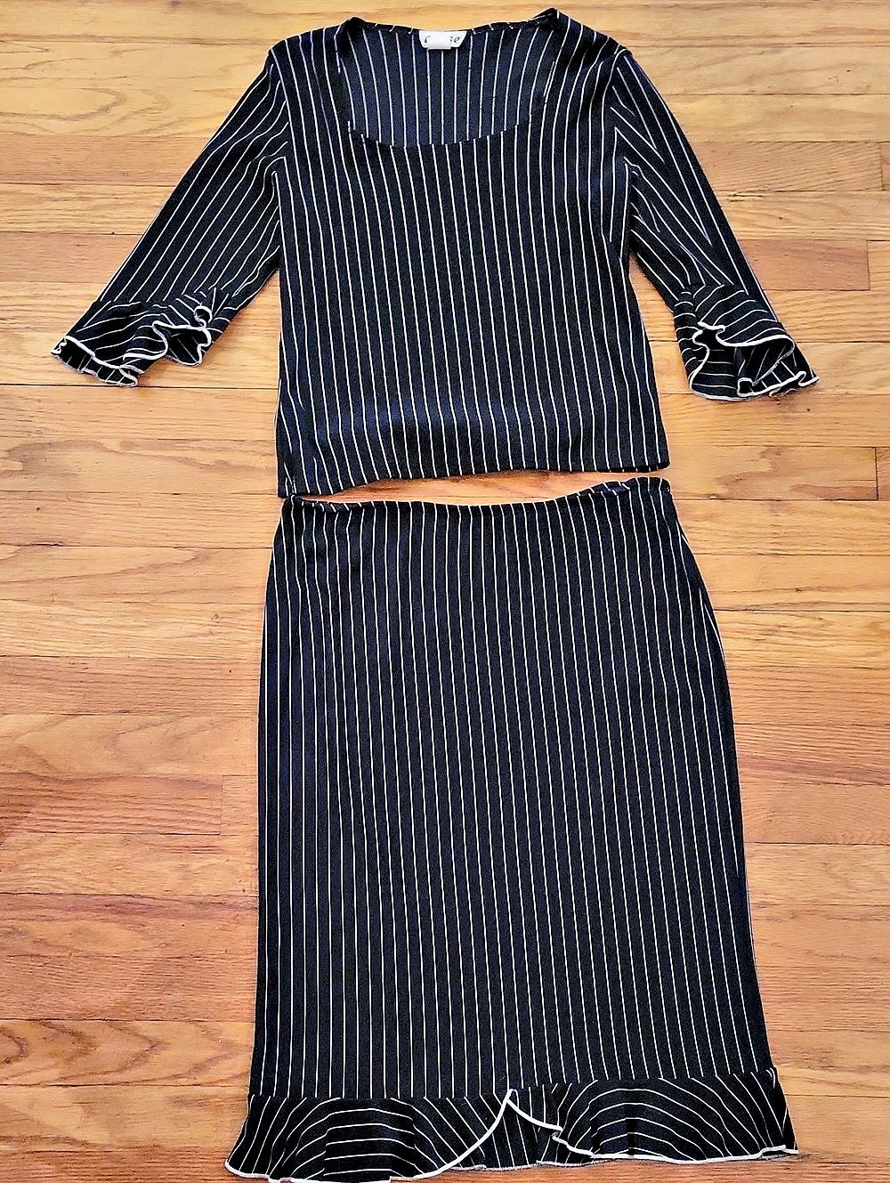 ES.SE. Striped Shirt & Skirt in Black & White Size Medium